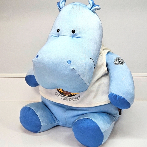 VINTAGE Harley-Davidson Hippo Plush Toy Blue Microbead 2005 Officially Licensed - Picture 1 of 6